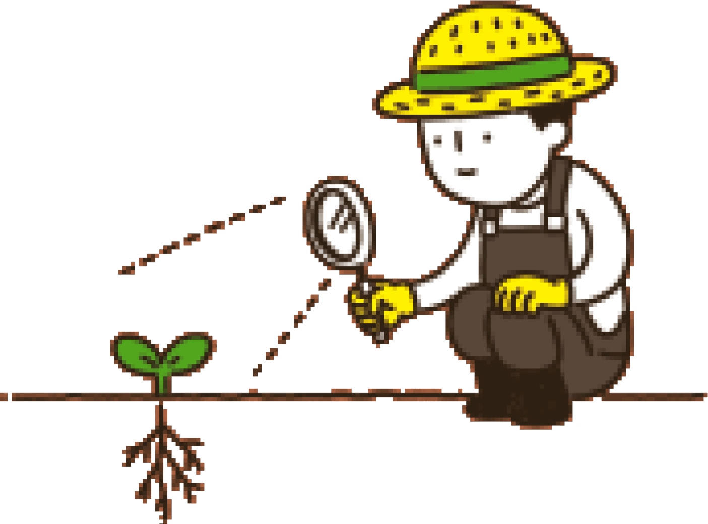 苗を観察する農家のイラスト